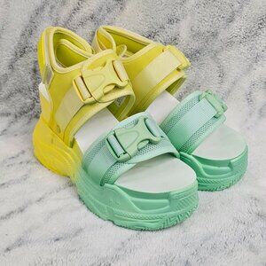 Anthony Wang Sz US 10 Peach 08 Style Green Yellow Two-Tone Platform Sandals